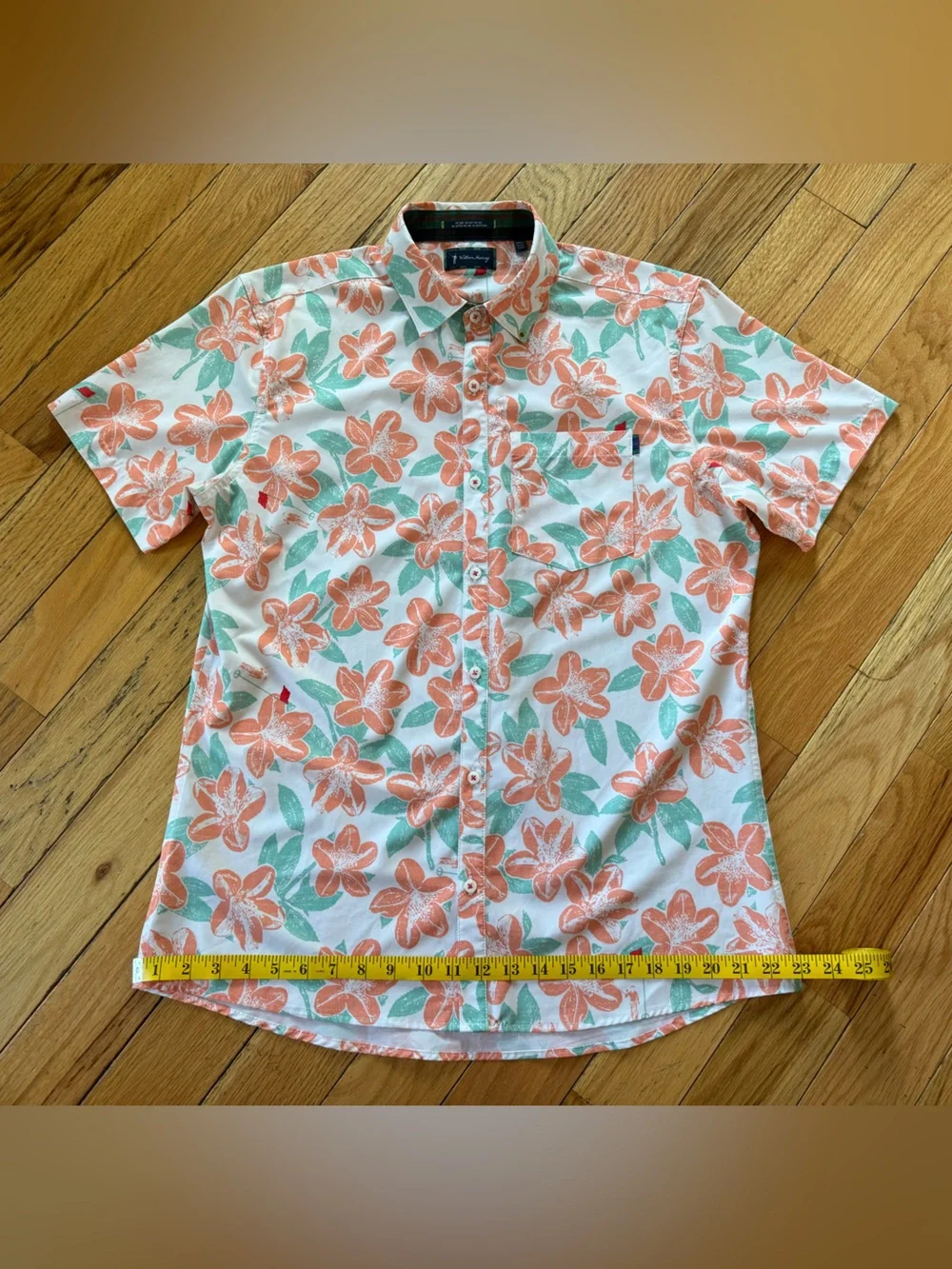 William Murray Button Up Shirt Men's Size M Floral Golf Hawaiian Orange/White - Picture 10 of 13